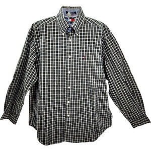 HPTommy Hilfiger Green Plaid‎ Long Sleeve Button Up Vintage Men's Shirt Top